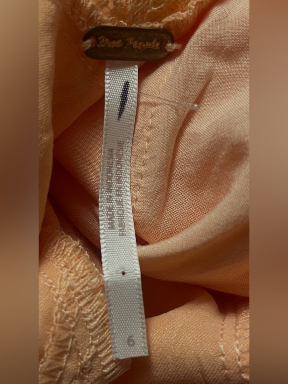 Free People Maybe Forever Maxi Dress Lace Trim Crinkle Satin Peach Size 6 - Picture 9 of 9
